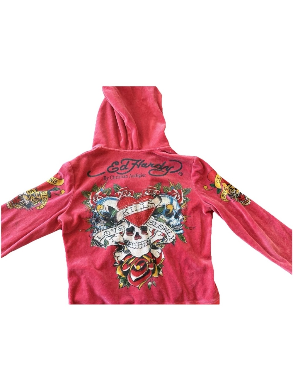 Vintage Ed Hardy Women’s Velour Hoodie Red